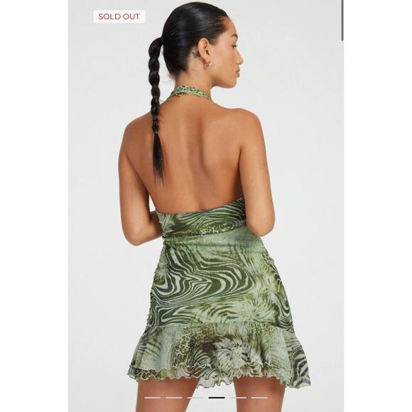 Motel Rocks Yubila Mini Dress In Mesh‎ Cheetah Green Size XL - Picture 2 of 16